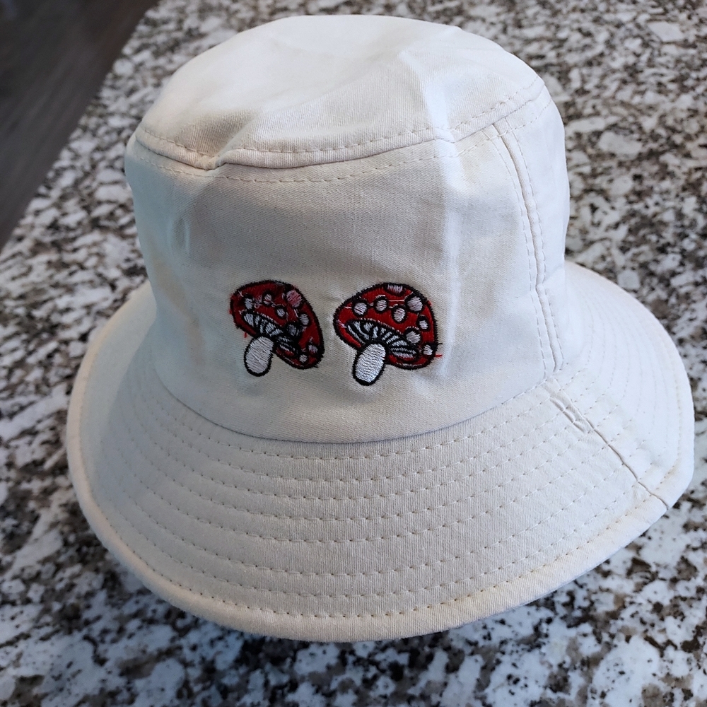 Cream Embroidered Mushroom Bucket Sun Hat